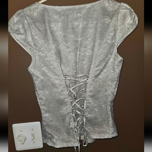 Arden B Women's Silver Lace Blouse - Picture 2 of 4